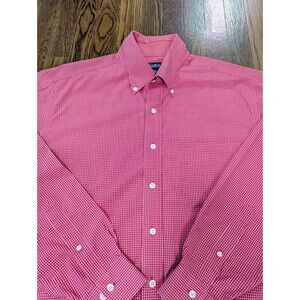 Brooks Brothers Button Down Shirt Men's L Dark Pink White Plaid Non-Iron Oxford